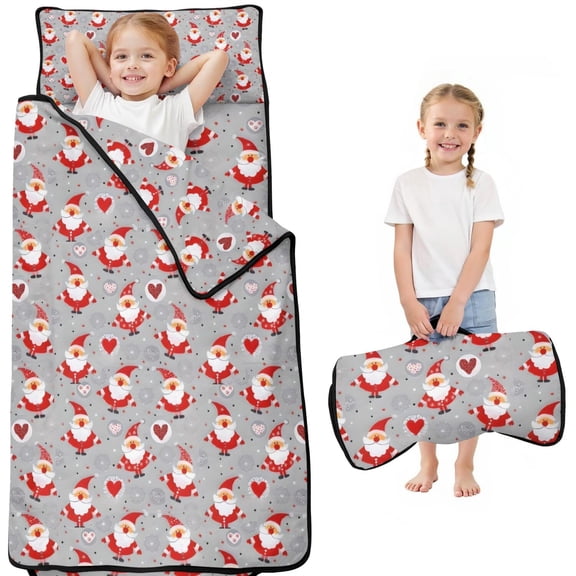 Gray Christmas Santa Pattern Toddler Nap Mats for Kids Preschool,50"x20" Sleeping Mat Bag or Kids,Toddler Sleeping Bag,Toddler Nap Mat or Daycare