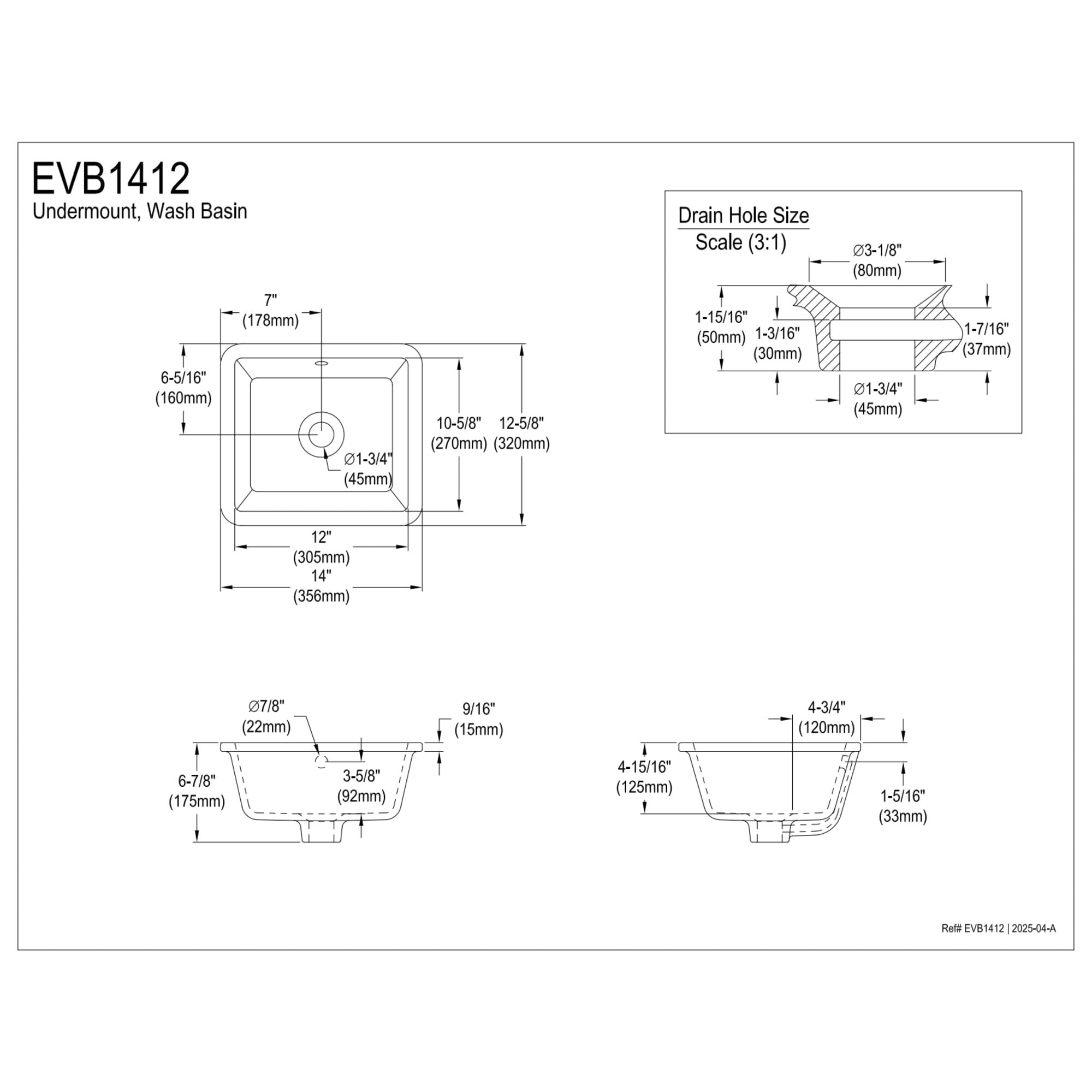 Kingston Brass EVB1412 Linna 14" Ceramic Square Undermount Bathroom Sink, White