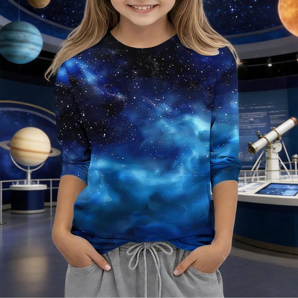 Blusas y camisas de cuello redondo y manga larga para niños de 3 a 12 años, lindas y divertidas camisetas de cuello redondo y manga 3/4, camisetas para niños.