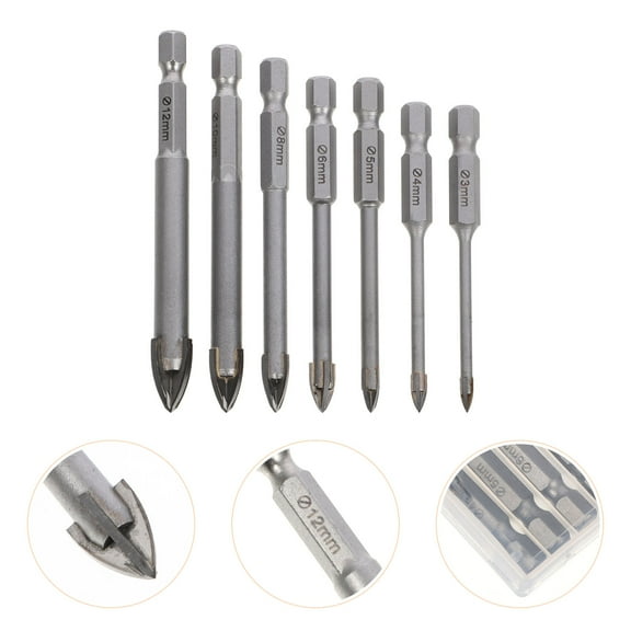 KALLORY Glass Drill Bit Cemented Carbide 7Pcs 3mm To 12mm