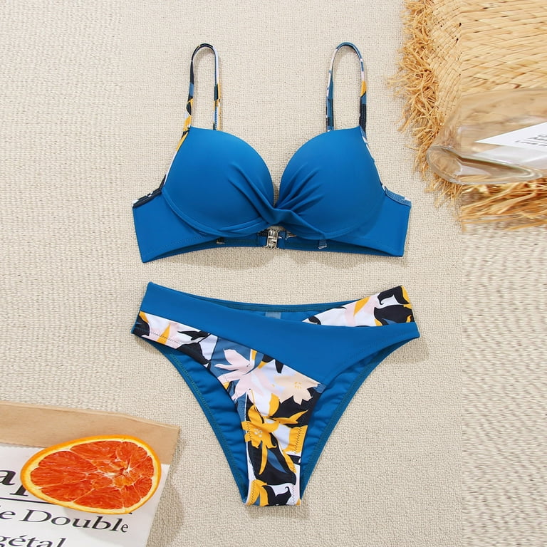 Finelylove Swimsuits Support Sport Bra Style Bikini Blue S