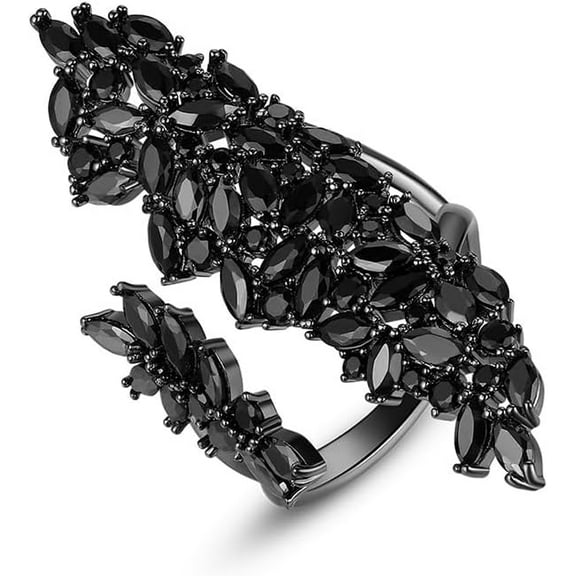 Black Rhinestone Cocktail Statement Ring for Women Unique Adjustable Gothic Crystal Costume Rings Party Prom Fashion Cubic Zirconia Open Cool Wedding Band Comfort Fit Jewelry