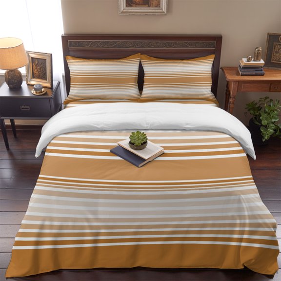 Farmhouse Amber Stripes Queen Size Bed Set,Earthy Lines Bedding for All Seasons,4 Pcs Bed Set,1 Quiltcover (90"x90"),1 Sheet (90"x102"),2 Pillowcases (20"x30")