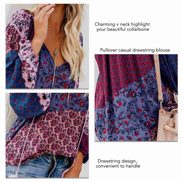 Blusa Informal Para Mujer, Blusa Con Cuello En V Cómoda Y Transpirable Con Estampado Floral Para La Oficina Para Dama Para Ir De Compras ANGGREK Otros