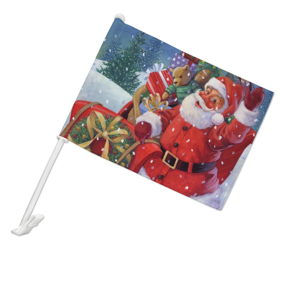 Christmas Holiday Santa Sleigh Ready to Go Car Truck Flag with Window ...
