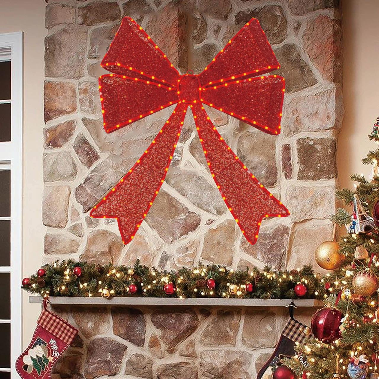 Indoor/Outdoor Light-Up Twinkle Bow Christmas Decoration with 117 LED Lights, Red, 24", by Holiday Time