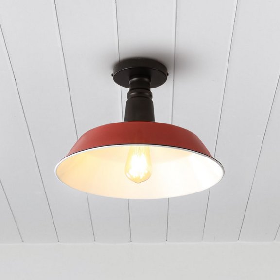 JONATHAN Y Camila 14" 1-Light Classic Industrial Indoor/Outdoor Iron LED Semi Flush Mount, Red/White, JYL7617E
