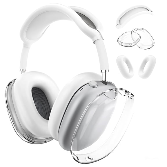 MMOBIEL Silicone Case Cover for AirPods Max Headphones 3-in-1, Clear TPU Ear Cups Cover, Silicone Ear Pad & Headband Cover, Anti-Scratch Protective Accessories, White