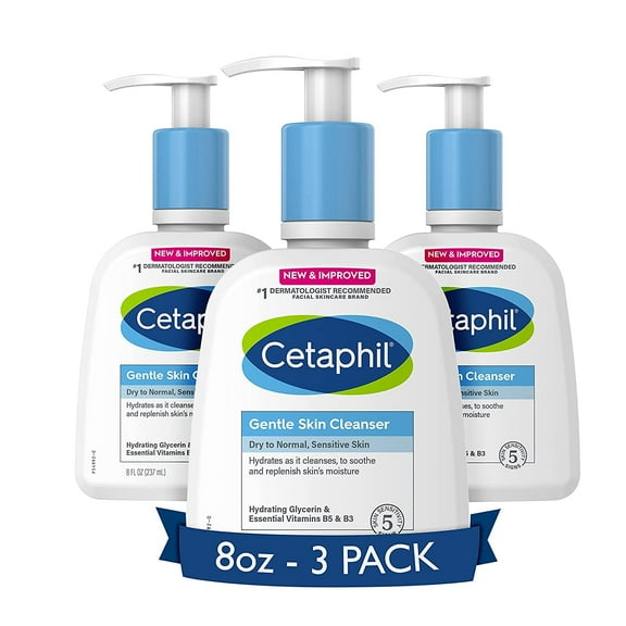Face Wash by CETAPHIL, Hydrating Gentle Skin Cleanser for Dry to Normal Sensitive Skin, NEW 8 oz 3 Pack, Fragrance Free, Soap Free and Non-Foaming