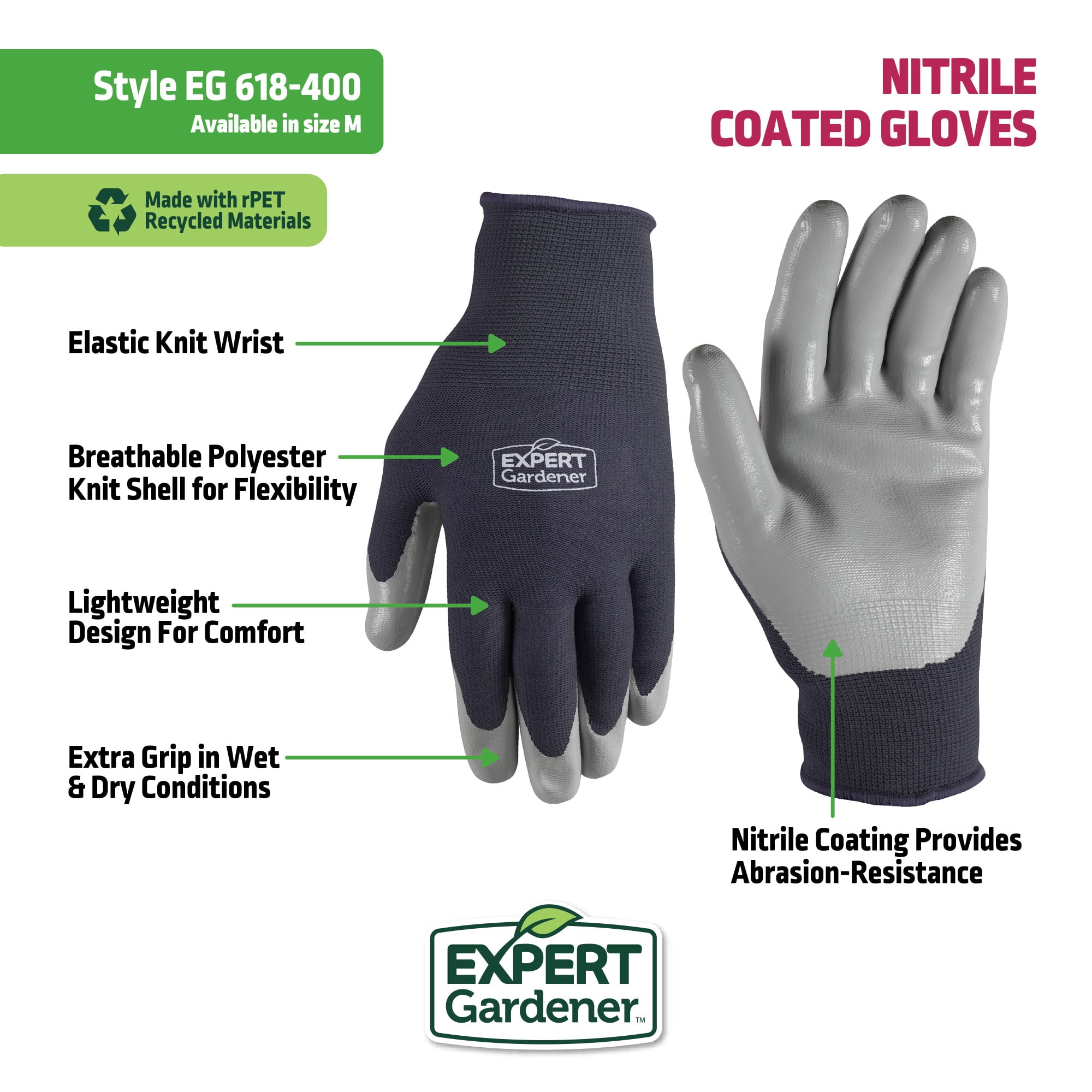 Expert Gardener Smooth Nitrile Gardening Gloves, Size M