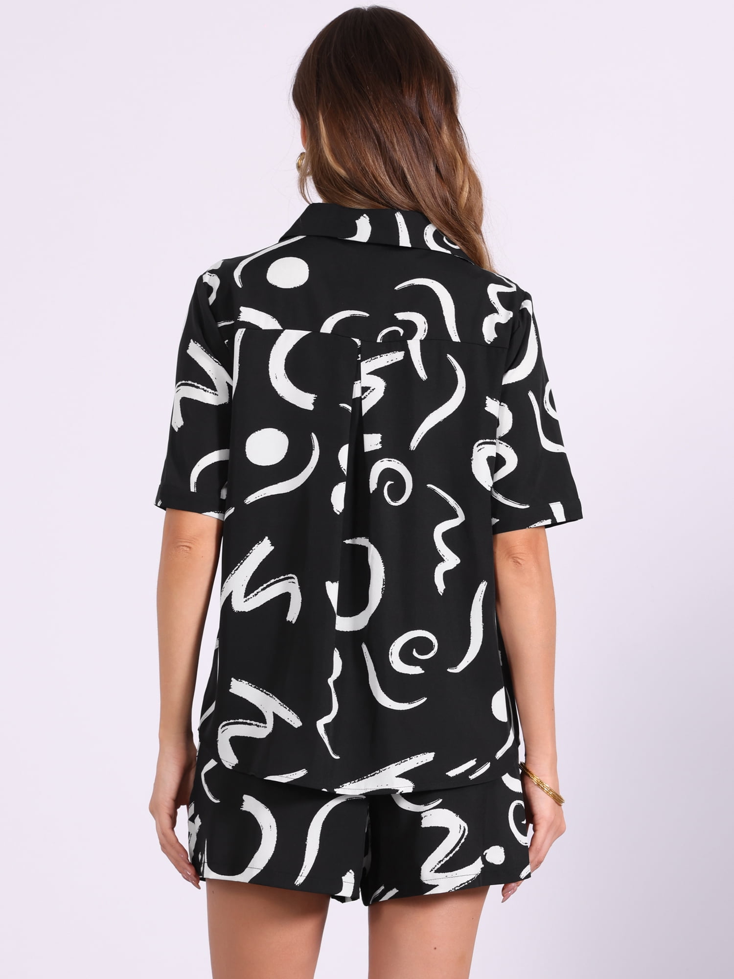 DARING DIVA 2 Pieces Women's Short Sleeve Pajama Beach Sets L Black