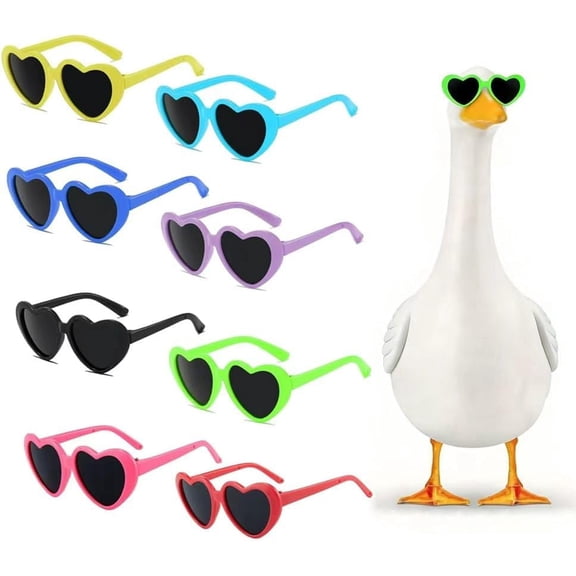 Heart Shaped Sunglasses 8 Pcs, Cute Mini Heart Glasses for 17 & 23 Inch Porch Goose Statue, 8 Colors Dress Up Accessories for Lawn Goose Outfits, Small Pets and Plush Toys