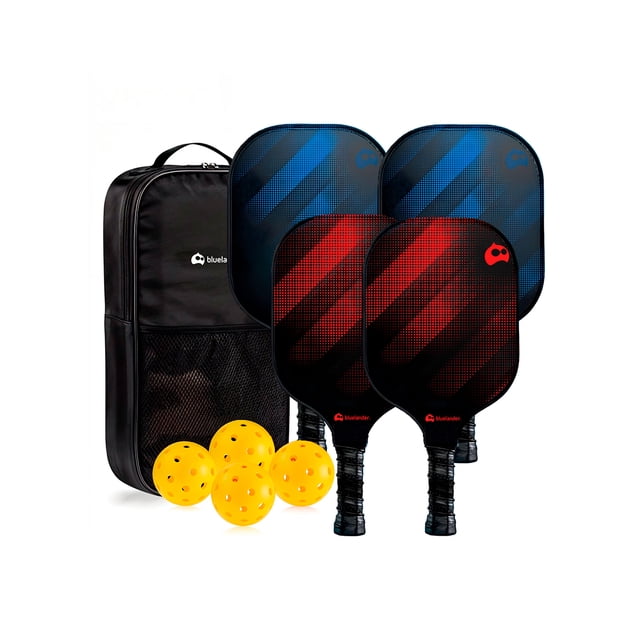 Set de 4 Paletas, 4 Pelotas de Pickleball y Estuche de Almacenamiento, Bluelander, Juego de Pickleball