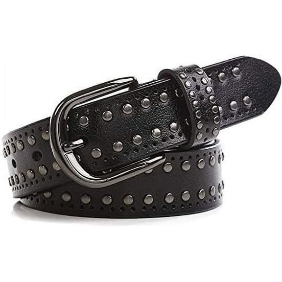 Zhengup Womens Circle Studded Leather Belt, Punk Rock Rivets-Belt Ladies Belt for Jeans Pants Dresses,PU Leather Belt for Women