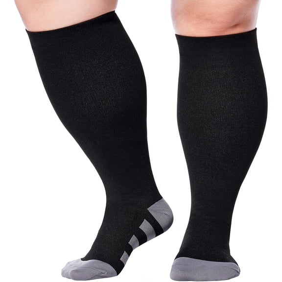 1Pairs Plus Size Compression Socks for Women& Men 15-20mmHg Wide Calf Knee High Socks