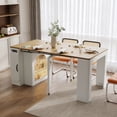 thumbnail image 3 of HORIZON Extendable Dining Table With 3 Removable Middle Leaves, Mobile Rolling Island Table With Power Outlet, Saving-space Cabinet With Storage For Dining Room And Living Room, Natural, 3 of 22