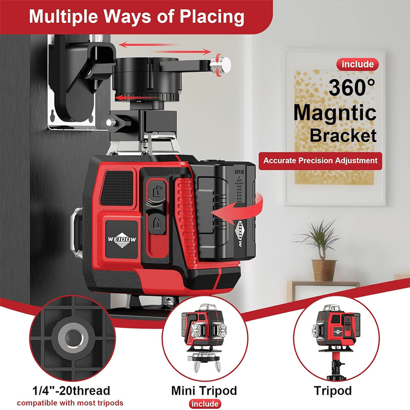 WEIDDW 4D 16 Lines Professional Lazer Level L 360 Self Leveling 4x360 °   Cross Line Laser with Tripod Nivel Laserfor Build Tools