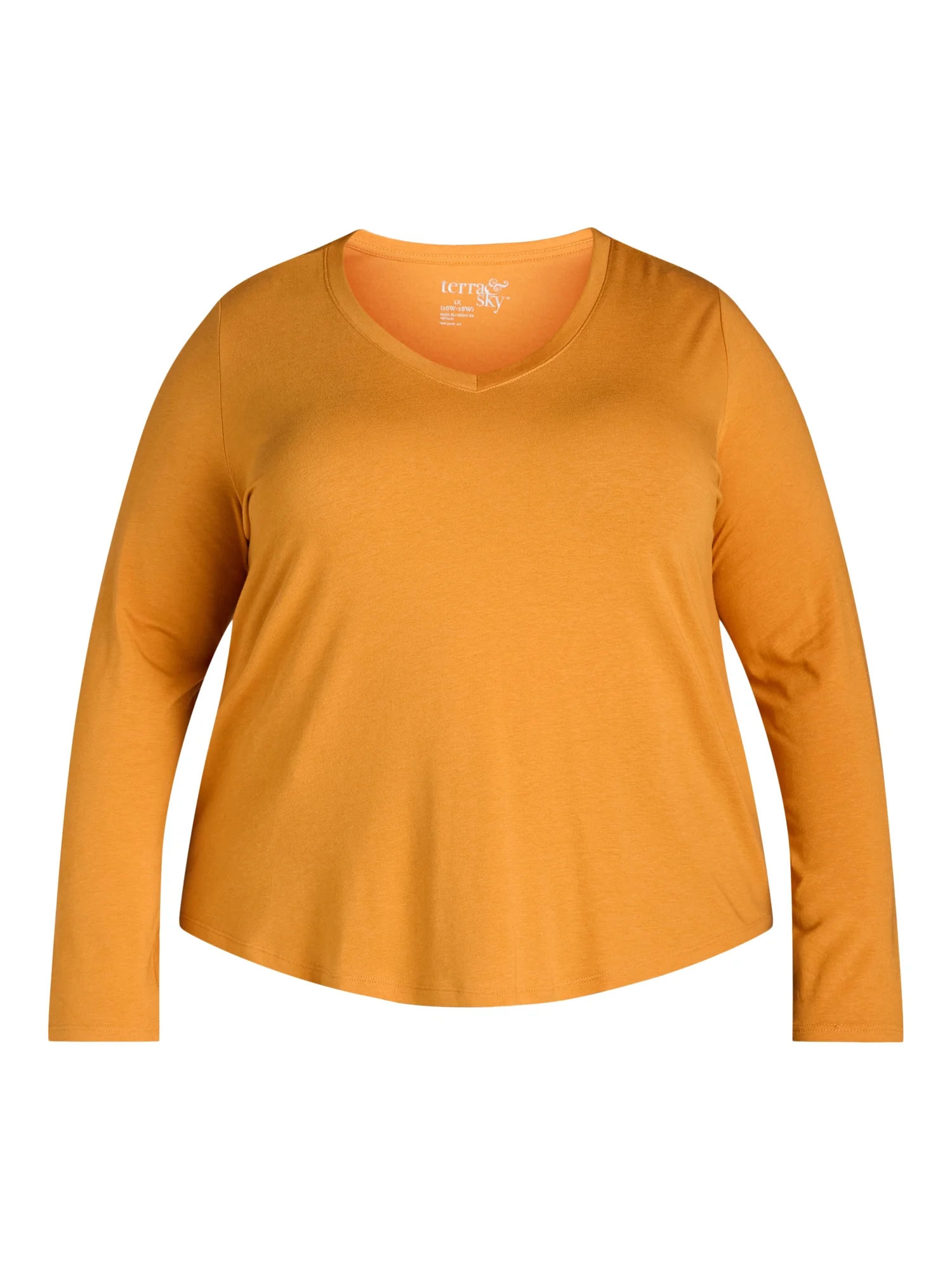 Terra & Sky Women’s Plus V Neck Tee with Long Sleeves, Available in 1 and 3-Packs, Sizes 0X-5X