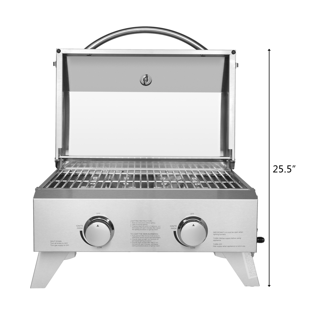2-Burner Gas Grill, 2020 New Upgrades BBQ Grill, Portable Gas Grill with Foldable Legs, lightweight Table Top Grill for Outdoor Camping Picnic, Durable Grill, 20,000 BTU, 403 Stainless Steel, R013 - image 5 of 7