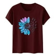 thumbnail image 5 of Pxiakgy Women's T-Shirts V-Neck Boho Flowers Wildflowers Graphic Tees Shirts Cute Casual Summer Tops Short Sleeve T Shirt Sunflower Summer T Shirt Plus Size Loose Top Tops Girls Graphic T Shirt Wine S, 5 of 5