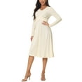 thumbnail image 4 of INSPIRE CHIC Women's Long Sleeve Criss Cross V Neck Knit Sweater Midi Dress XL Beige, 4 of 5