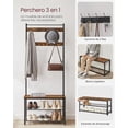 thumbnail image 2 of VASAGLE Perchero Zapatero, Perchero con Banco Recibidor, 3 en 1, Estructura de Acero, para Entrada Pasillo, 32 x 70 x 175 cm, Industrial, Marrón Rústico y Negro, 2 of 5
