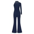 thumbnail image 2 of Yartina Kids Girls Rhinestone Romper Single Long Sleeve Wide Leg Pants Jumpsuit Party Dance Playsuit Navy Blue 12, 2 of 5