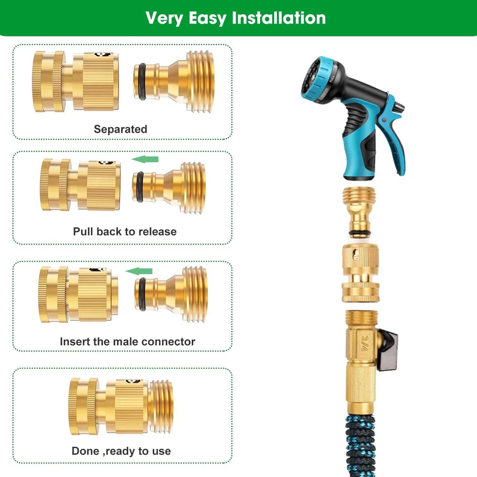 PURELY- 4Pcs 3/4" Garden Hose Quick Connect Water Solid Brass Female Male Connector Set