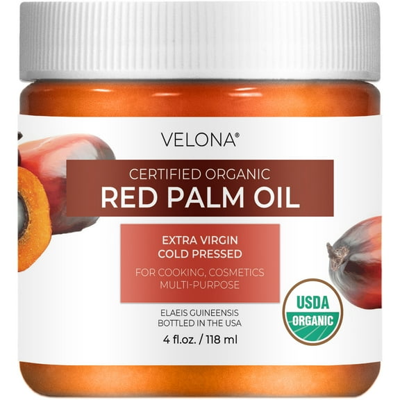 Velona USDA Certified Organic Red Palm Oil 4 Fl Oz | Food and Cosmetic Grade | in jar | Extra Virgin, Cold Pressed | Skin, Face, Body, Hair Care | Use Today - Enjoy Results