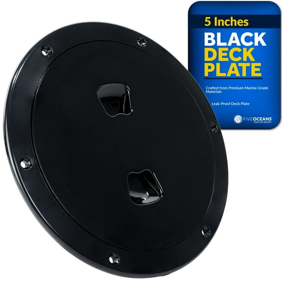 Five Oceans 5" Boat Hatch, Marine Access Hatch, Round Inspection Deck Plate Hatch with Detachable Cover, UV Resistant ABS Black Plastic, for Pontoon, Fishing Boat, Bass Boat, Yacht, Sailboat - FO4792