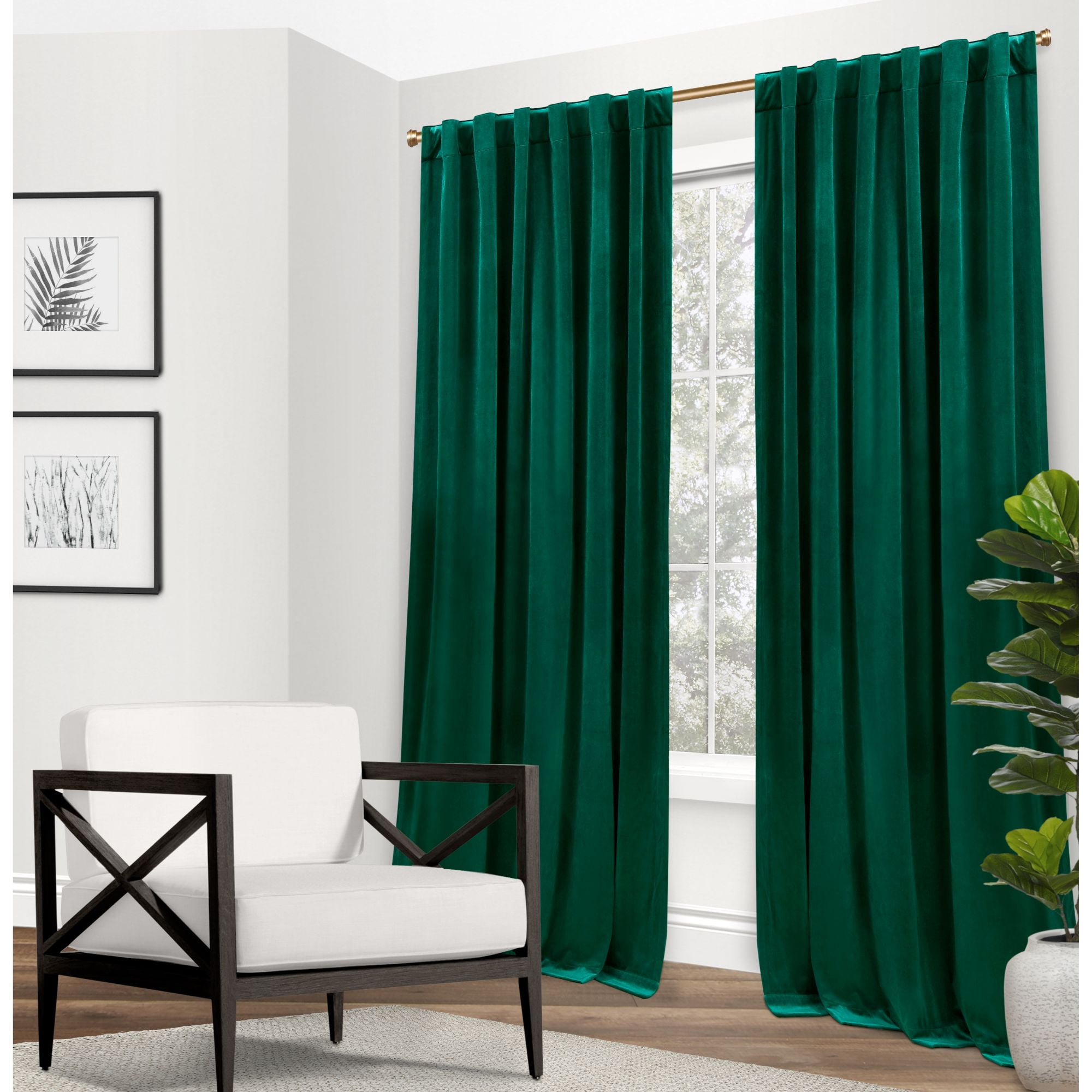 Modern Velvet Light Filtering Window Curtain Panel Pair, Emerald, 52x84