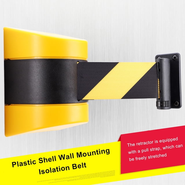Stainless Steel Wall Mounted Warning Tape Indoor Outdoor Crowd Control Retractable Band Ribbon Line Divider Belt Barrier 10m Red Black