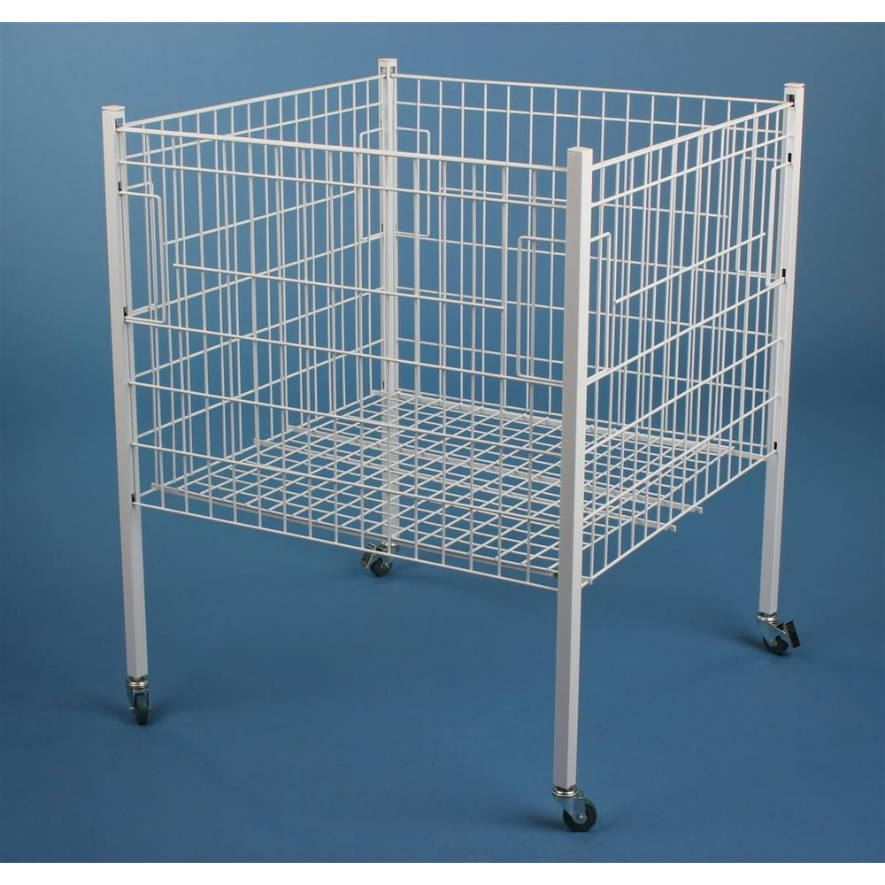 ExtraLarge White Wire Dump Bin With Locking Wheels, 32 x 40 x 32Inch