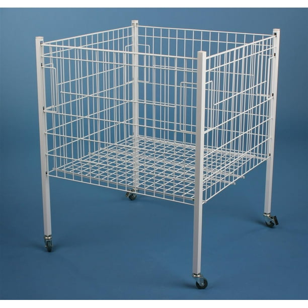 ExtraLarge White Wire Dump Bin With Locking Wheels, 32 x 40 x 32Inch