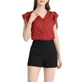 thumbnail image 1 of Blusa de mujer con mangas de mariposa, escote en V y estampado de lunares, color rojo M, 1 of 6