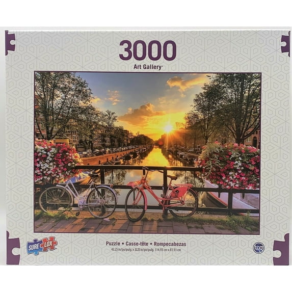 3,000 Piece Jigsaw Puzzle - Canal of Amsterdam Landscape Bicycle (42" x 32")