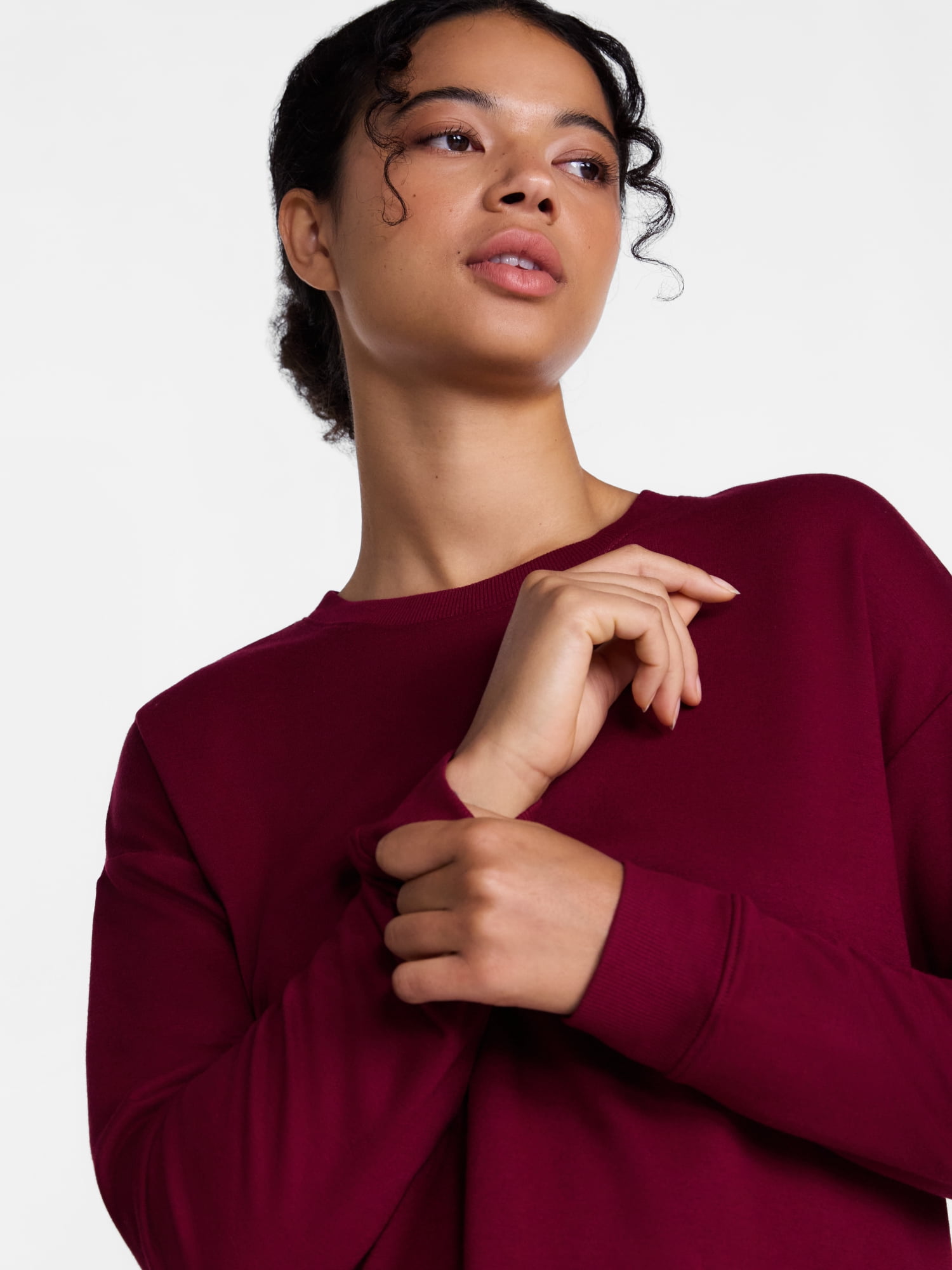 Joyspun Women's Fleece Lounge Sleep Top with Long Sleeves, Sizes XS-3X