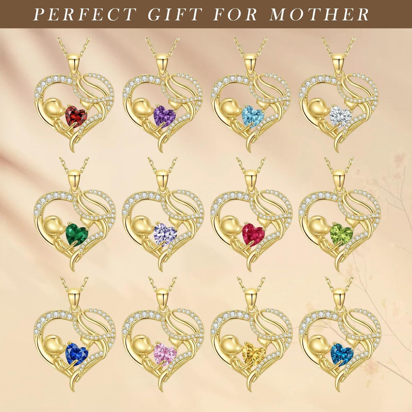 Taioiat Mom Necklace Heart May Birthstone Gold Mama Pendant Necklace Mother's Day Jewelry Gifts for Mom Grandmother Wife