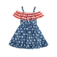 thumbnail image 1 of Bagilaanoe 4th of July Dress for Kids Girls Independence Day Dress Stars Stripe Print Ruffles Sling Dress Toddler Summer Sleeveless Princess Dress, 1 of 9