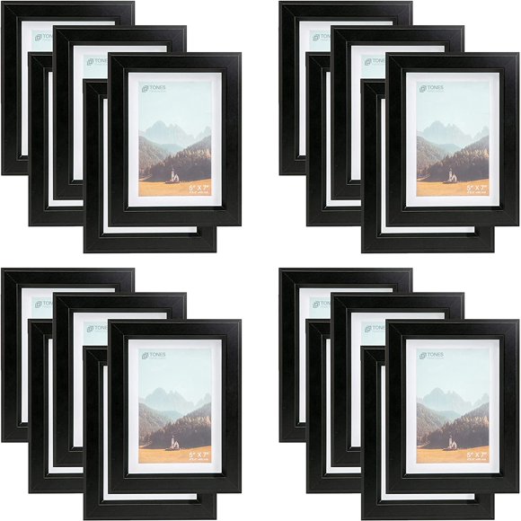 AmPm 16x20 Photo Picture Frame, Black Wood Frame, 2-Pack, with 12x16 Mat and Plexiglass (Black, 16 x 20 (Set of 2))