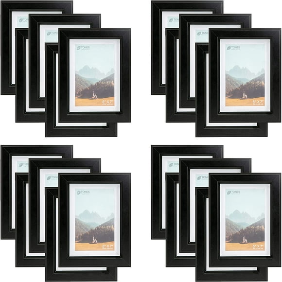 AmPm 16x20 Photo Picture Frame, Black Wood Frame, 2-Pack, with 12x16 Mat and Plexiglass (Black, 16 x 20 (Set of 2))