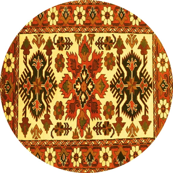 Ahgly Company Machine Washable Indoor Round Persian Yellow Traditional Area Rugs, 8' Round
