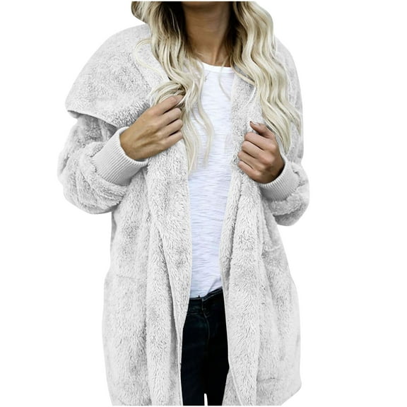Lmnyox Women's Fleece Jacket Oversized Open Front Fuzzy Coat Winter Casual Thermal Long Sleeve Jacket with Pocket