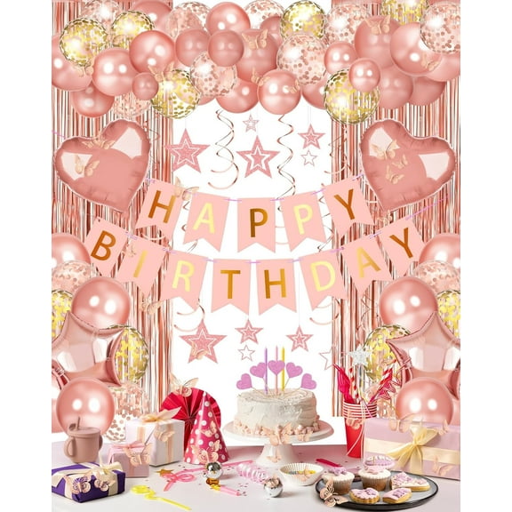 231 Pcs Birthday Party Decoration Set - 24 Cake Toppers, 18 Balloons, 1 Happy Birthday Banner, 55 Stickers, 1 Large Cake Topper, 1 Table Cloth, 1 Backdrop Banner Party Supplies for Fans.
