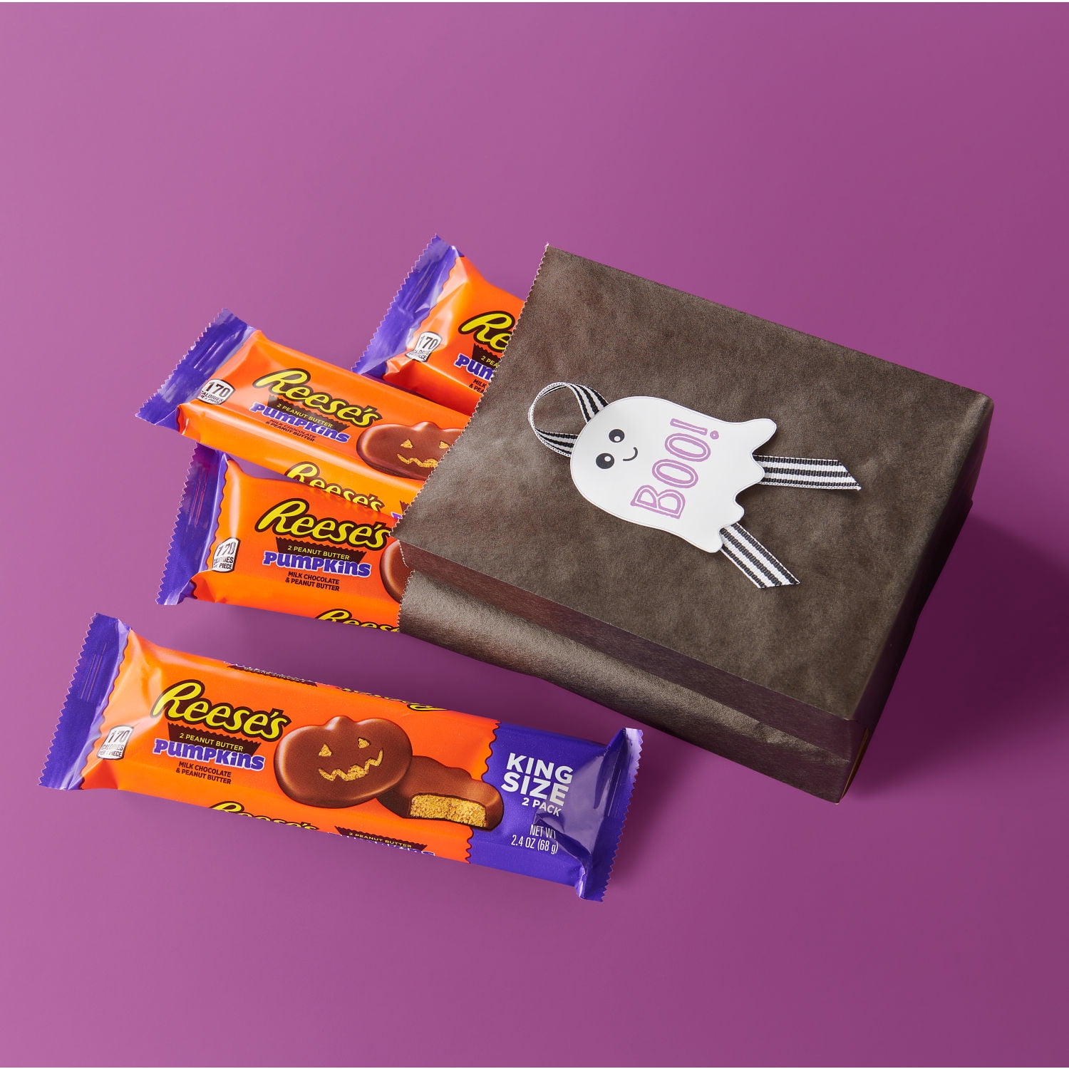 (4 pack) Reese's Milk Chocolate King Size Peanut Butter Pumpkins, Halloween Candy Pack, 2.4 oz