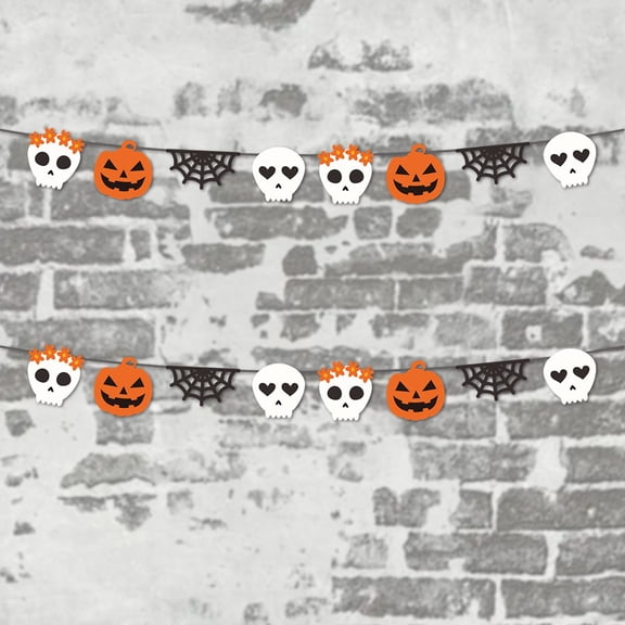 Halloween Garland Decorations with Skulls Pumpkin and Spider Webs, Spooky Haunted House Bunting Banner for Indoor Outdoor Mall Home Party Decor, 2026 Fall Harvest