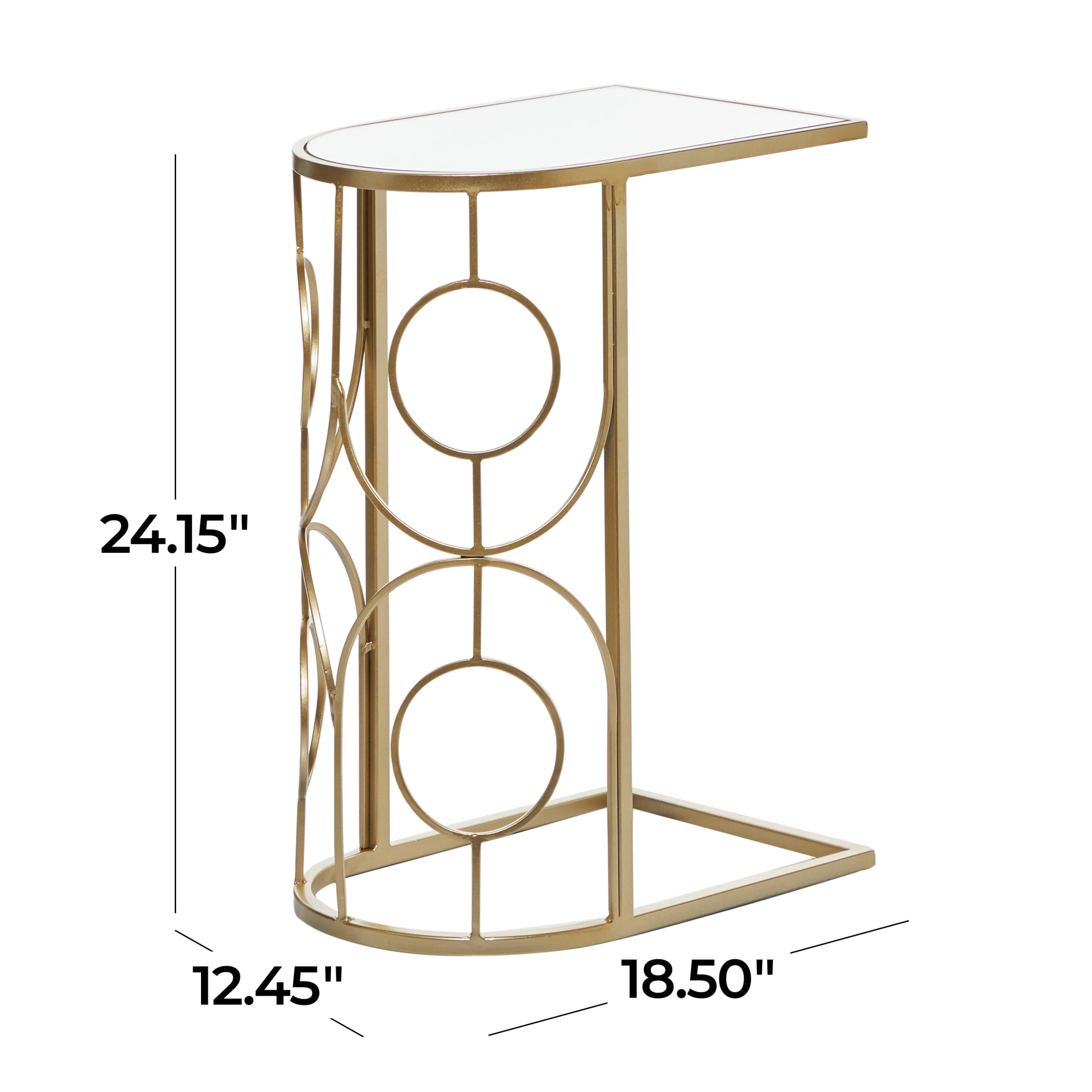 DecMode 12" x 24" Gold Metal Geometric Accent Table with Mirrored Glass Top, 1-Piece