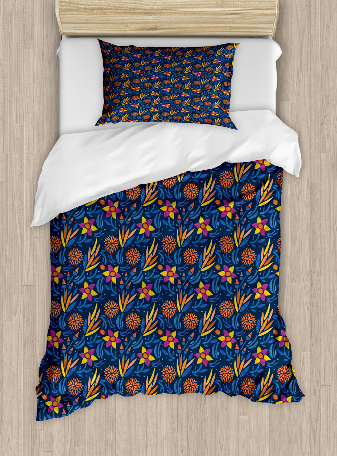 Floral Duvet Cover Set Twin Size, Colorful Composition of Different ...