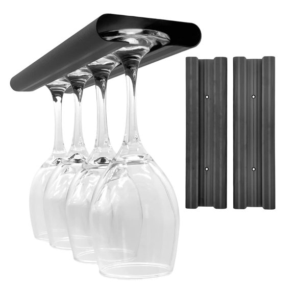 AA Brothers Aluminum Wine Glass Rack 2 Pack, Under Cabinet Wine Glass Holder, Under Shelf Mounted Stemware Rack for Bar Kitchen, Hanging Stemware Rack Organizer Hanger
