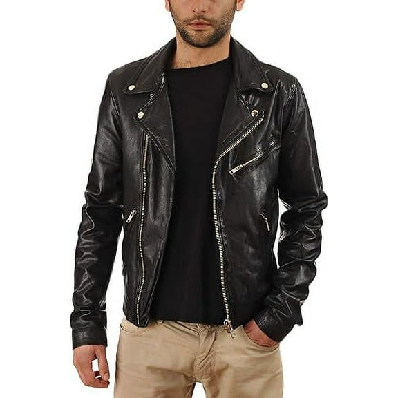 Men's Genuine Lambskin Leather Jacket Biker Soft Stylish Motorcycle Jacket MJF014